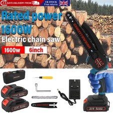 6" Electric Cordless Mini Chainsaw Wood Cutter Saw with 21V 2 Batteries & Case 