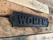 ANTIQUE ART DECO 20'S CAST METAL WOMEN FEMALE BATHROOM DOOR TOILET RESTROOM SIGN