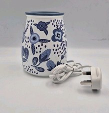 Scentsy Hope Blooms Wax Warmer Glass White Blue Flowers Leaves Clear