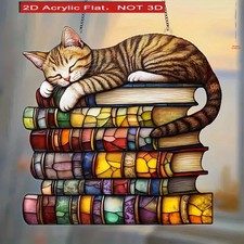 Cat on Books Window Decor