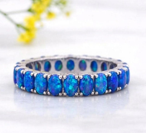 Blue opal eternity band - eternity, ring