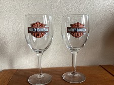 2 x Harley Davidson Motor Cycles logo wine glasses : Harley-Davidson