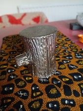 VINTAGE HEAVY METAL SILVER COLOURED TREE TRUNK PAPERWEIGHT STANDS 4"  TALL