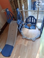 Blue PE Material 3 in 1 Children Slide Swing Basketball 3-6 Years Old