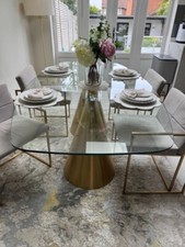 Beautiful Glass Dining Table & Chairs with Gold conical legs 