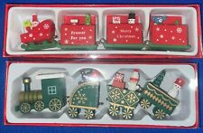 2 x Lots Of Christmas Wooden Decorations Sleigh/Train 3 Carriages Each Ornament