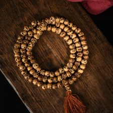 Vintage 108 Bead Buddhism Tibetan Yak Bone Skull Meditation Prayer Mala Necklace