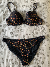 BNWOT SUPERDRY swim set. Blue flower print bikini bra top 14 & bottoms Sz 12