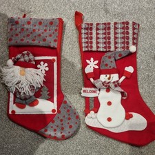 2 New 15" Premier Decorations Applique Snowman & Santa Christmas Stockings