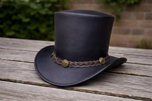 Black leather top hat - leather,