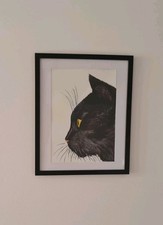Original Watercolour Cat Painting "Black Cat" A3 
