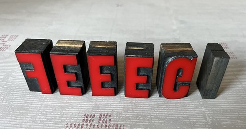 Five print tray letters - print, wood