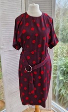 Warehouse Ruby Spot Print Dress W/D-Ring Belt & Kimomo Sleeves UK 16 BNWOT