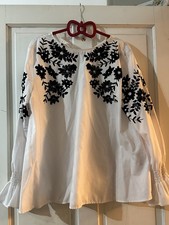 ZARA Basic White Embroidered Blouse Full Sleeve– Size M