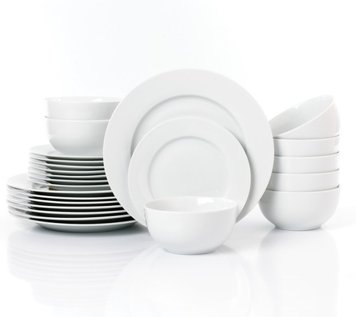 24pc white rimmed dinner set - white,