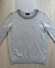 Ladies Topshop Silver Grey Diamond Diamanté Collar Knitted Jumper Size UK 6