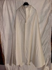 White Linen Hooded Cloak, With Embroidered Embellishments On Hood And Sides