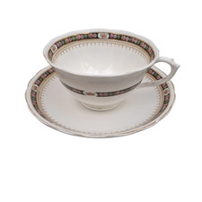 Tuscan China Vintage Black & Floral Pattern Ceramic Cup & Saucer - See Comment