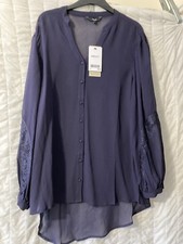 Next Navy Lace Trim Long Sleeve Shirt Size 12