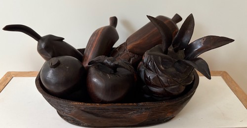 Ebony wooden bowl fruits - wooden, +6
