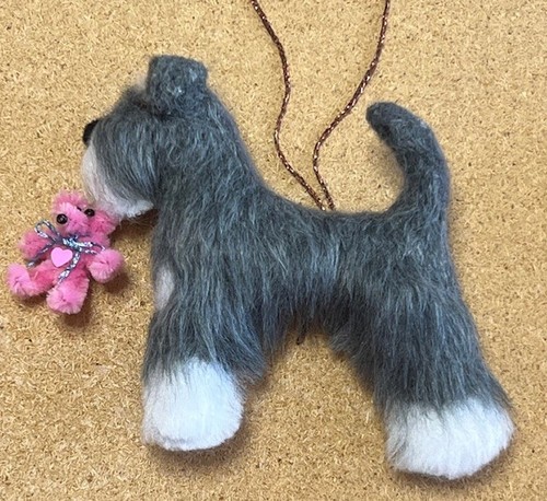 Schnauzer with pink teddy - ,