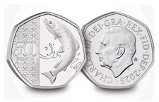 2Pcs Atlantic Salmon 50P Coin Charles Ill Brilliant Uncirculated Bunc Simulation