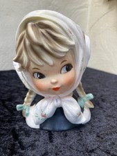 Vintage Lady Head Vase 1950s Ceramic Girl Mid Century Dutch Girl Kitsch Cute
