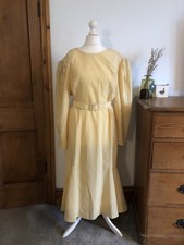 Vintage Radley fish tail puffed sleeve yellow spotted belted dress 1980s