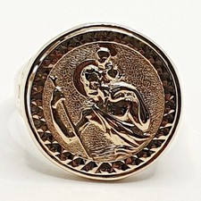 Big 9ct St Christopher Yellow Gold 375 Round Shape Ring Size Z 2.5 Big Size