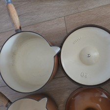 Vintage Le Creuset Brown Saucepan Set 5 Pans Cast Iron 14 16 18 20 Hazelnut