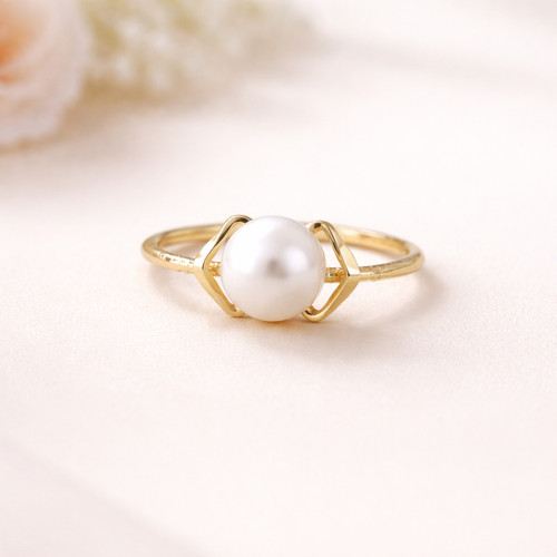 Solitaire pearl ring 14k gold - ring,