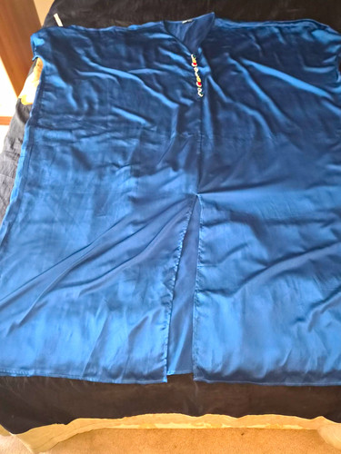 Womens blue satin neck - satin, v-neck
