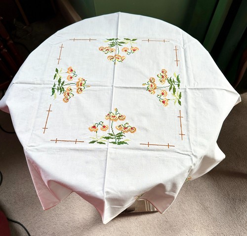 Vintage tablecloth with - tablecloth,