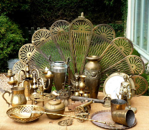 Job lot vintage brass - lot, clock
