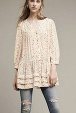 Anthropologie Maeve Paccia Buttondown Tunic Boho Pockets Tiered Flowy XS Peasant