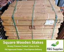 30 x Square Wooden Tree Stakes 1.2m (4ft) x 32mm wide pressure treated wood