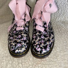 Dr Martens 1460 Pascal Mini Tydee Black Leather Floral Rare Boots (Size UK 6)