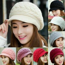 LADY Women Knitted Winter Warm Beanie Hat Peaked Wooly Visor Cap Casual Slouch_