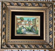 Vintage European Village Houses Italy? Framed Oil Painting Signed 9.25"×10.25