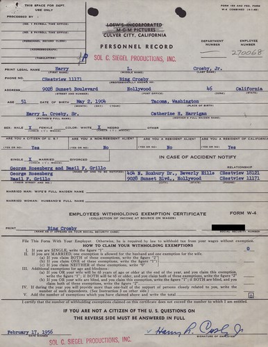 Bing crosby document - document, signed
