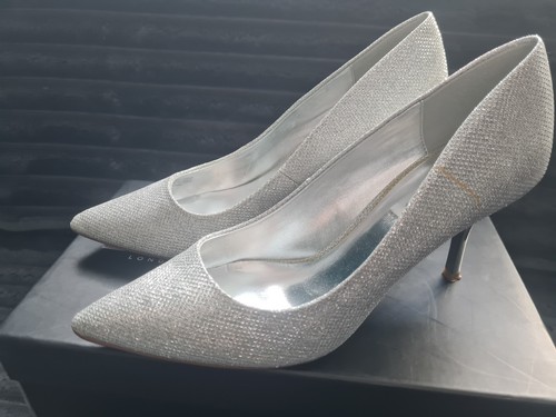 Dune silver fabric kitten heel - silver-fabric,