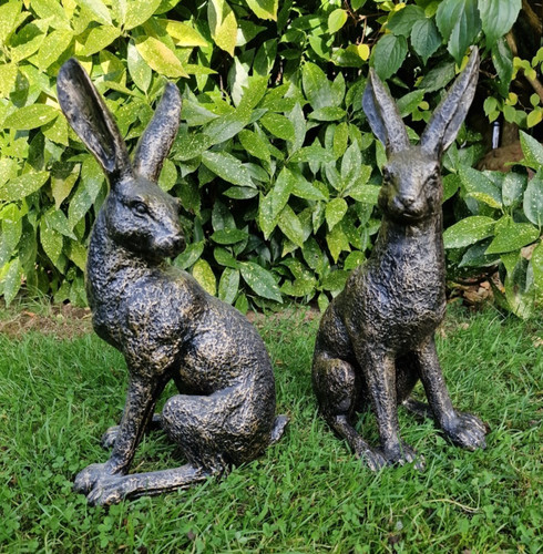 Pair large sitting hares - pair,