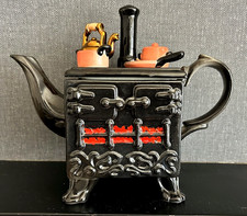 Vintage 1987 Sunshine Ceramics Novelty black AGA RANGE Teapot EGG & BACON