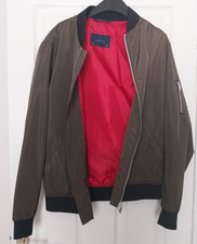 Zara Mens Green Bomber Jacket Size L Zip Up In Khaki Green Excellent Condition