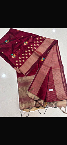 Maroon silk blend saree - , with