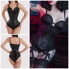 Playful Promises LEATHER Corset Size 20" Bettie Page Underbust Lace Up - Black