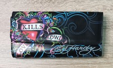 Vintage Ed Hardy 'Love Kills Slowly' Women's Long Purse/Wallet Heart & Skull