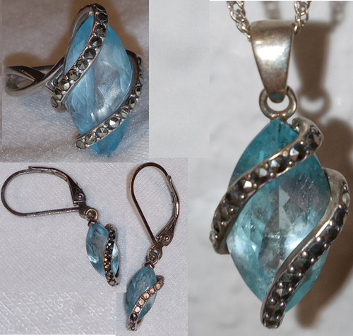 Blue topaz marcasite rhodium - &,
