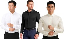 Men's Classic Collar Dress Shirt – French Cuff with Cufflinks – Hidden Placket