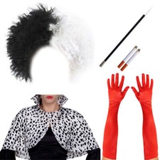 DALMATIAN CAPE WIG GLOVES CIGARETTE HOLDER FANCY DRESS HALLOWEEN COSTUME MOVIE